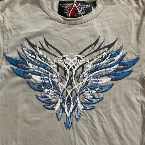 Red Monkey Los Angeles Tribal Rhinestone Graphic T-Shirt Wings Eagle Men’s Sz S - Picture 3 of 10
